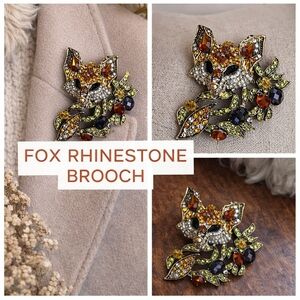 Woodland Fox Rhinestone Brooch Multicolor Crystal Animal  Fall Jewel